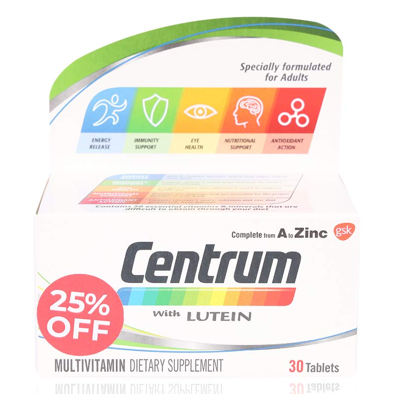Centrum With Lutein Tablets 30'S 25% Off