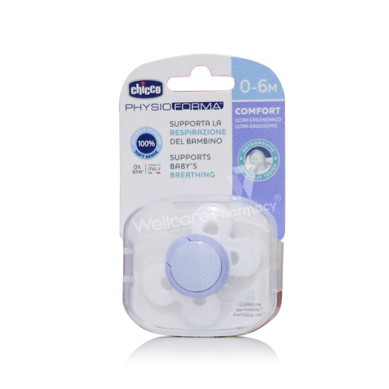 Chicco Silicone Soother 0-6m Blue 1'S