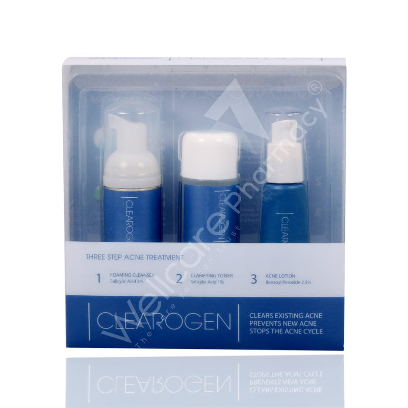 Clearogen 3 Step Acne Treatment Benzoyl Peroxide One Month Set 3'S