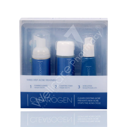 Clearogen 3 Step Acne Treatment Benzoyl Peroxide One Month Set 3'S