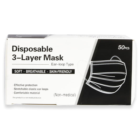 Disposable 3-Layer Mask Black Color 50'S