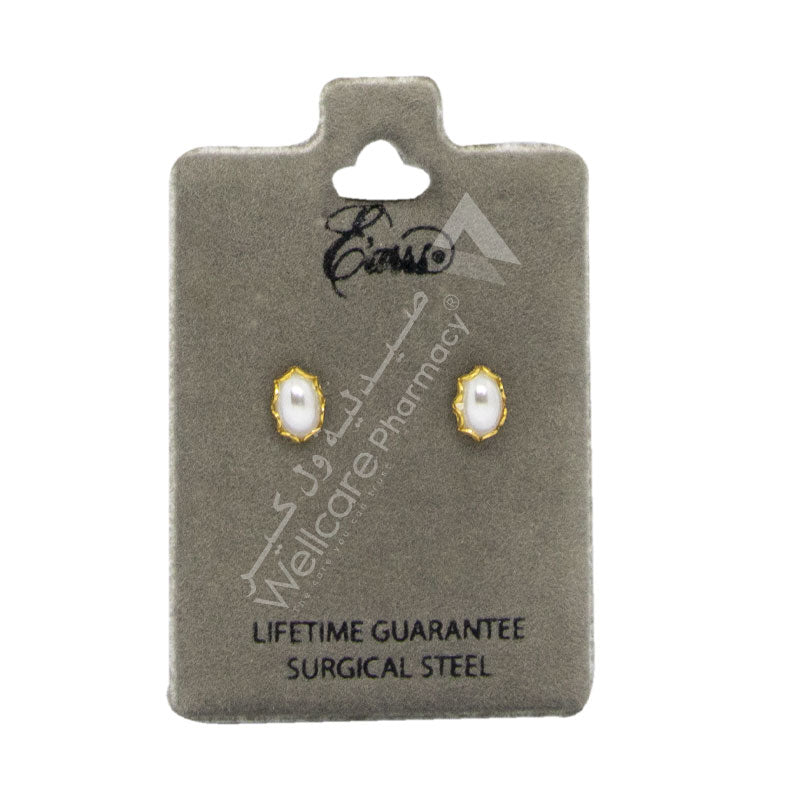 Earrs Oval Pearl White And Gold Trim