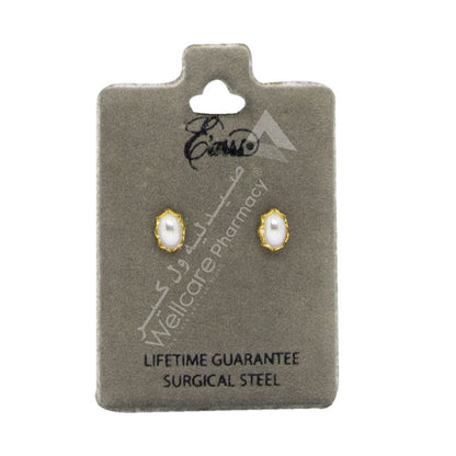 Earrs Oval Pearl White And Gold Trim