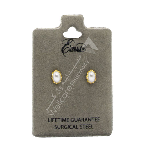Earrs Oval Pearl White And Gold Trim