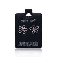 Earsense Gt89 Silver Open Wire Flower Studs With Pink Insert