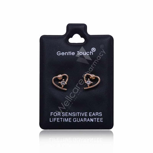 Earsense Gt94 Gold Open Heart Studs With Clear Insert