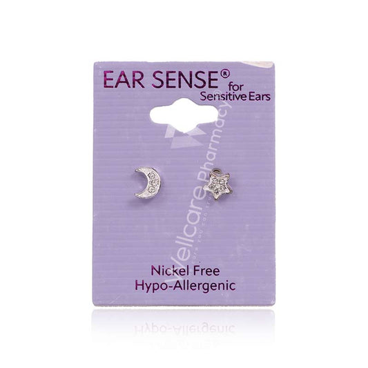Earsense K4 Silver Encrusted Star & Moon Studs