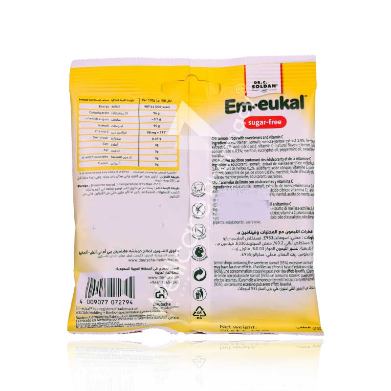 Em-Eukal Lemon Drops Sugar Free 50g