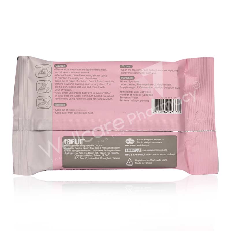 Farlin Pure Water Wet Wipes Pink 10'S Ce-20801-1b