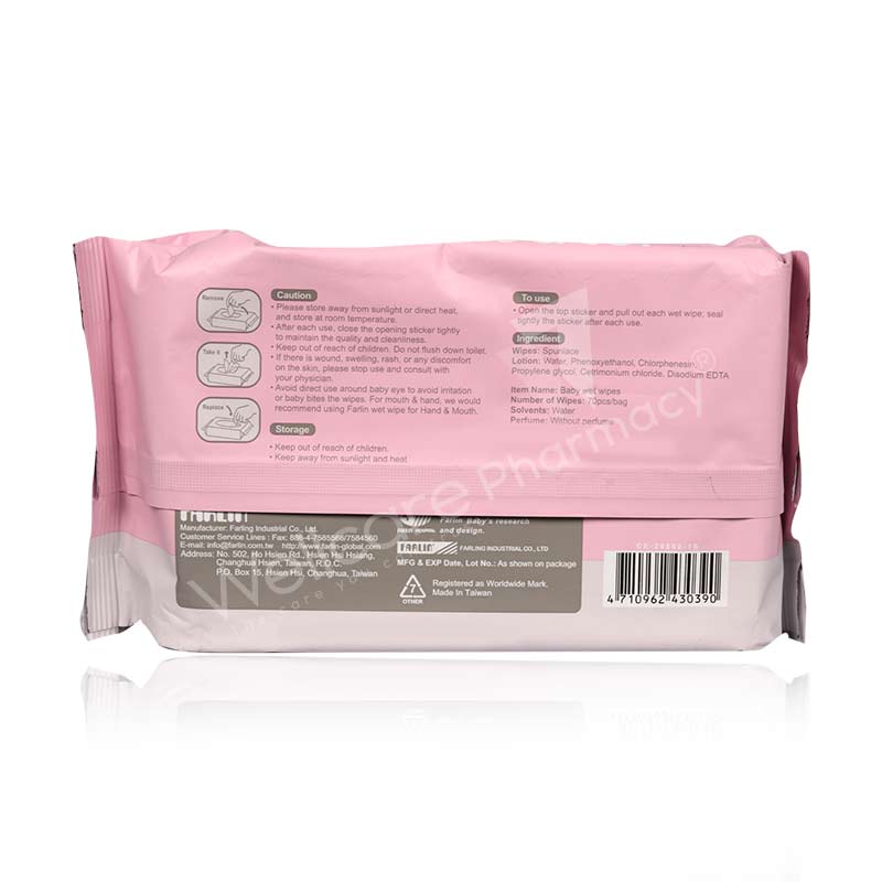 Farlin Pure Water Wet Wipes Pink 70'S Ce-20802-1B