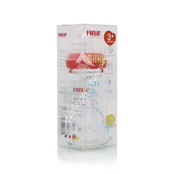 Farlin Wide Neck Glass Bottle 240ml Classic Red Ab-32008