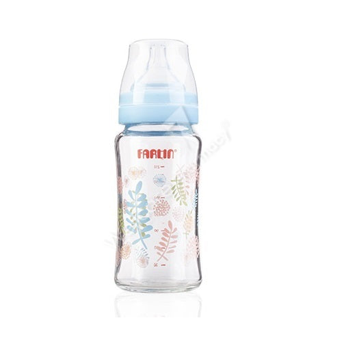 Farlin Wide Neck Glass Bottle 240ml Flora Blue Ab-32006(B)