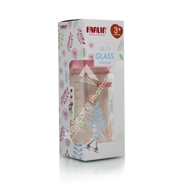 Farlin Wide Neck Glass Bottle 240ml Flora Pink Ab-32006(G)