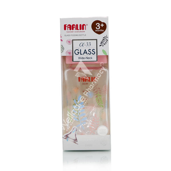 Farlin Wide Neck Glass Bottle 240ml Flora Pink Ab-32006(G)