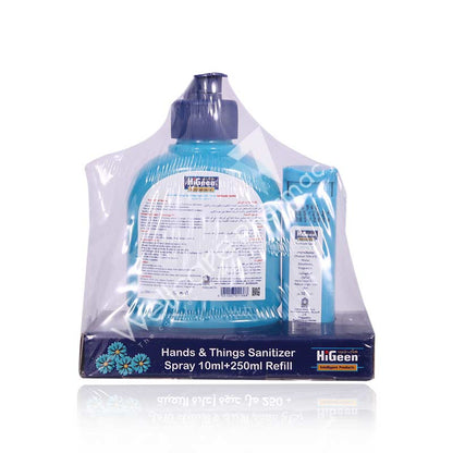 Higeen Hand & Things Sanitizer Spray Refillable Bottile Blue Flowers 250Ml