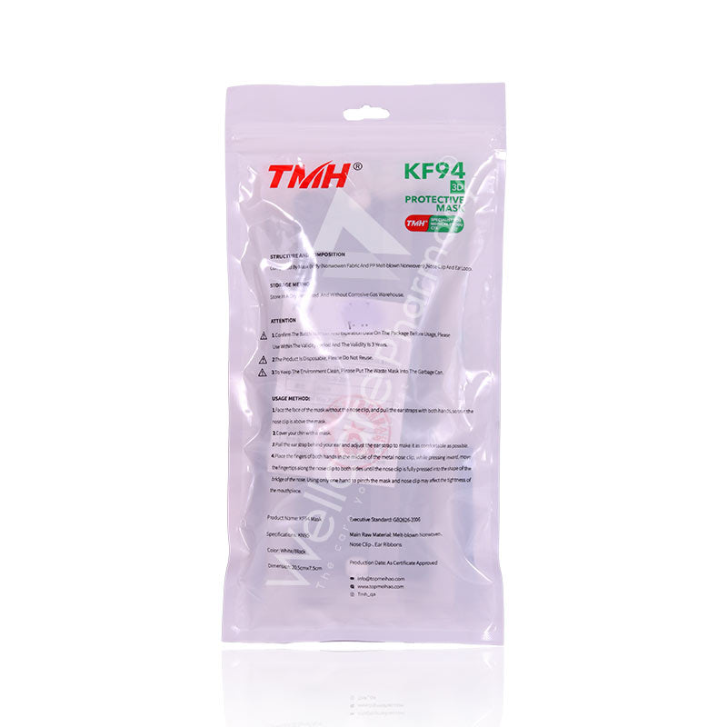 KF94 3D PROTECTIVE DISPOSABLE MASK WHITE/BLACK 10'S