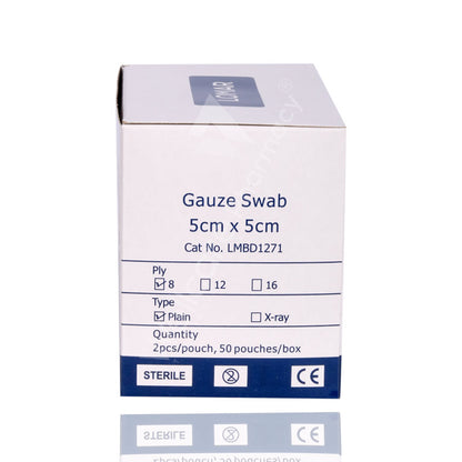 LOMAR STERILE GAUZE SWABS 5X5CM 8PLY 50'S