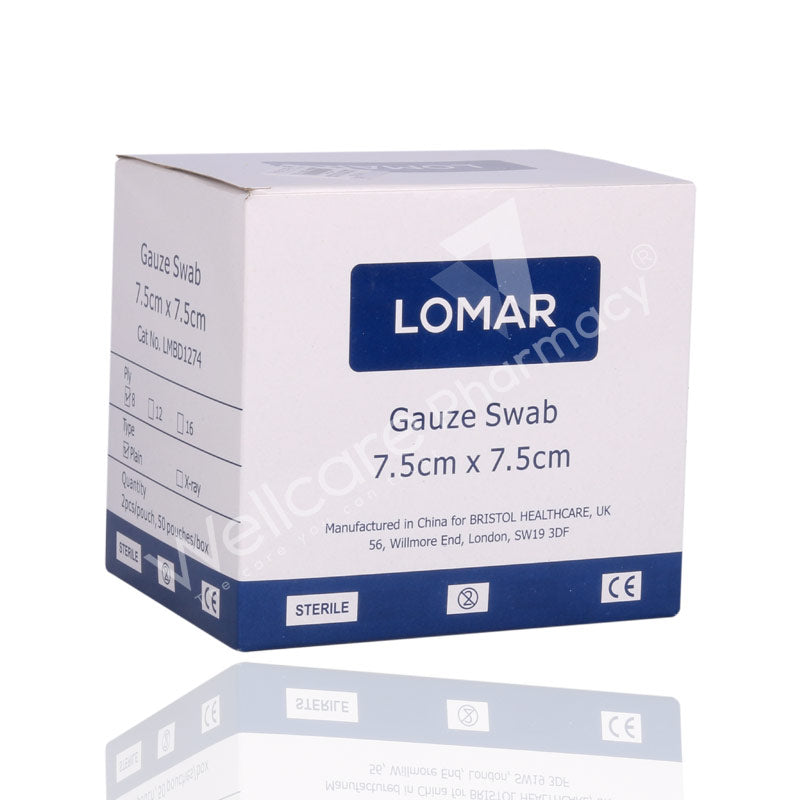 LOMAR STERILE GAUZE SWABS 7.5X7.5CM 8PLY 50'S