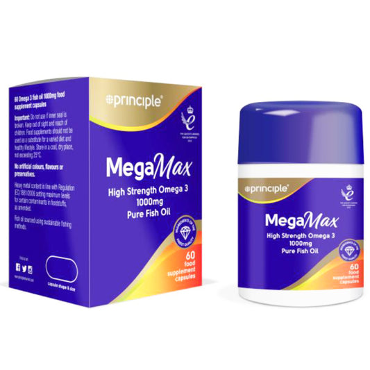 Principle Healthcare Megamax High Strength Omega 3 1000mg Pure Fish Oil Capsules 60'S