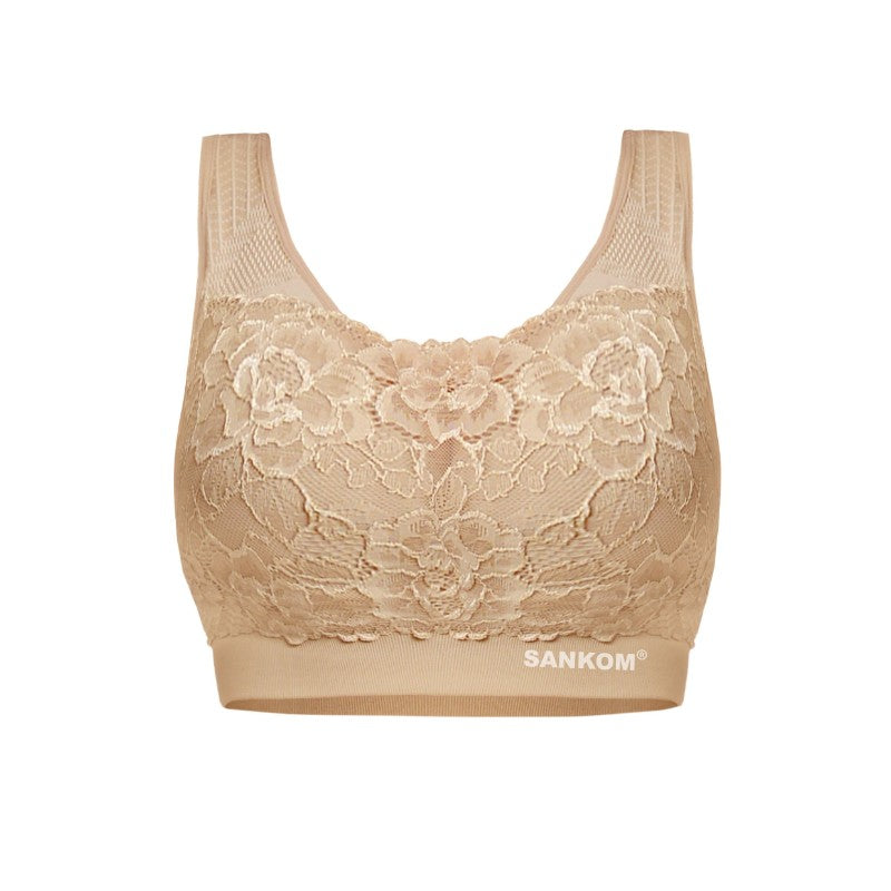 SANKOM BREATHABLE CLASSIC BRA WITH LACE BIEGE LARGE
