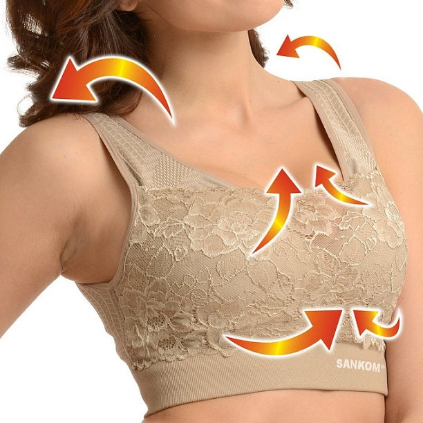 SANKOM BREATHABLE CLASSIC BRA WITH LACE BIEGE LARGE