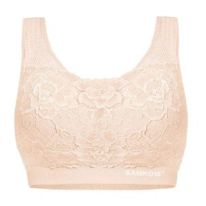 SANKOM LIGHT PINK PATENT CLASSIC BRA WITH LACE MEDIUM AND LARGE