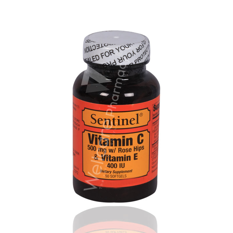 Sentinel Vitamin C 500mg Rose Hips Vitamin E 400 Iu Soft Gel 50'S