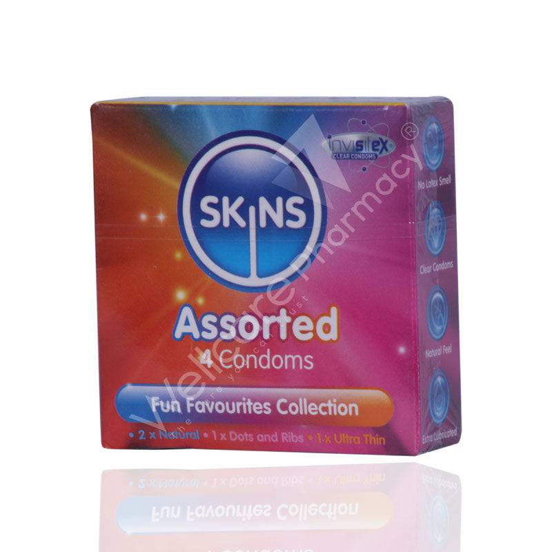 Skins Assorted Lubricated Condoms 4'S Skins Assorted Lubricated Condoms 4'S