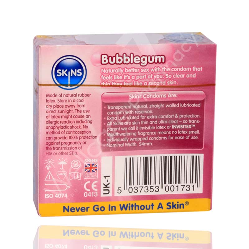 Skins Bubble Gum Flavoure Lubricated Condoms 4'S - Wellcare Pharmacy