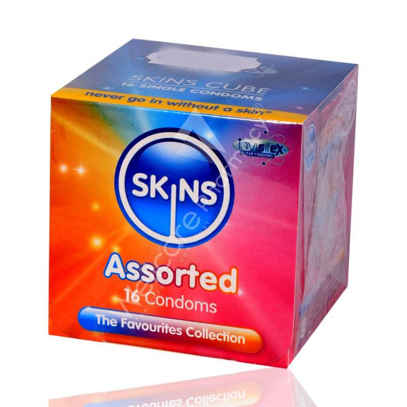 Skins Cube Assorted Lubricated Condoms 16'S Skins Cube Assorted Lubricated Condoms 16'S
