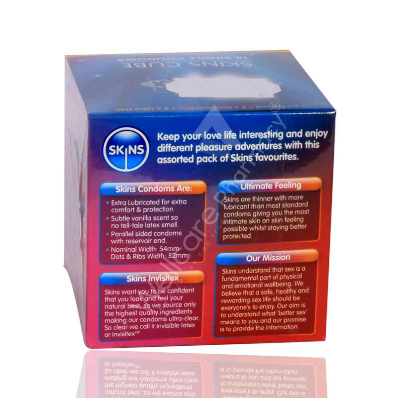 Skins Cube Assorted Lubricated Condoms 16'S Skins Cube Assorted Lubricated Condoms 16'S