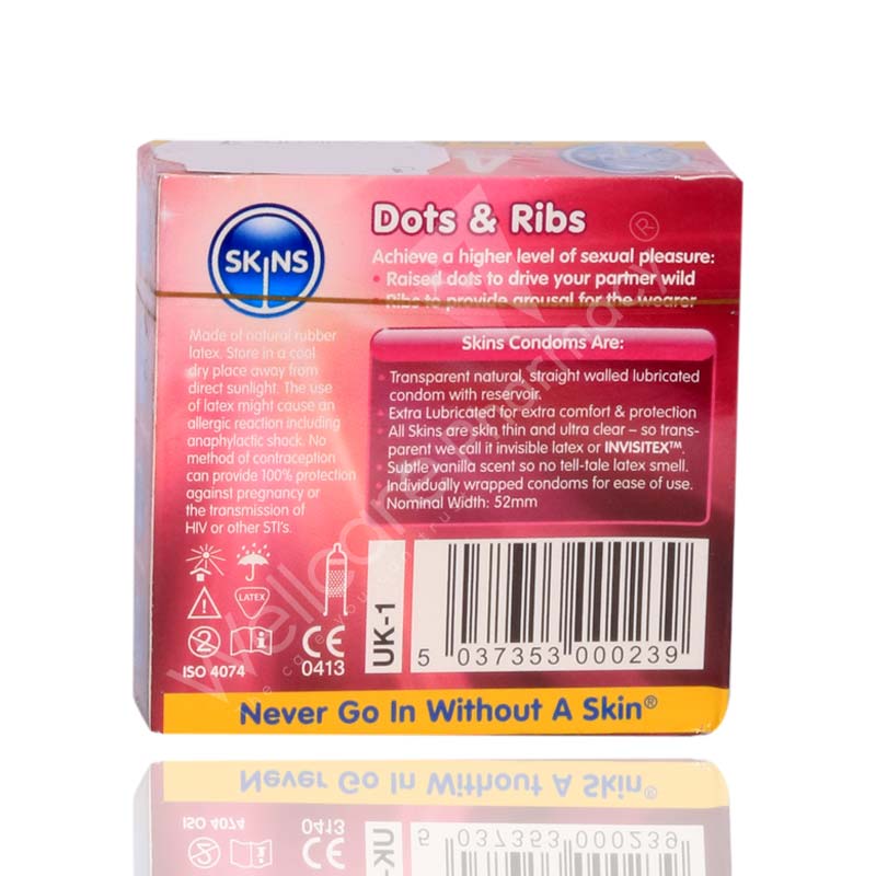 Skins Dots & Ribs Lubricated Condoms 4'S