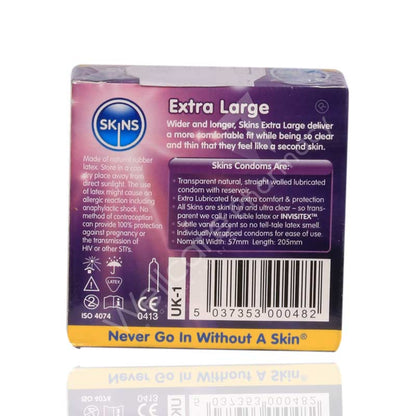 Skins Extra Large Lubricated Condoms 4'S