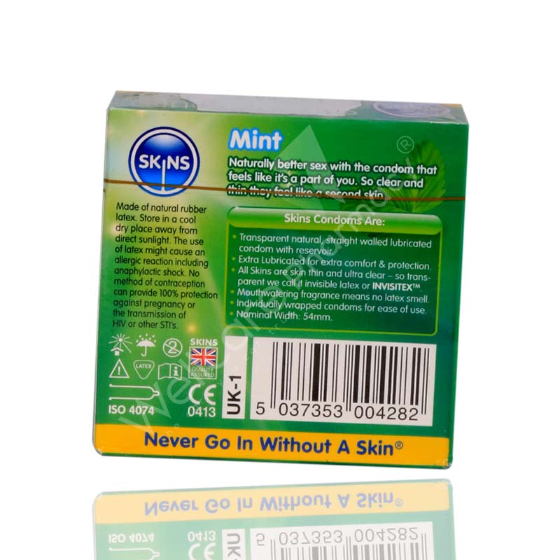 Skins Mint Flavoured Lubricated Condoms 4'S