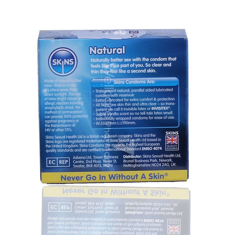 Skins Natural Lubricated Condoms 4'S