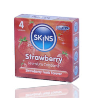 Skins Strawberry Flavoured Lubricated Condoms 4'S
