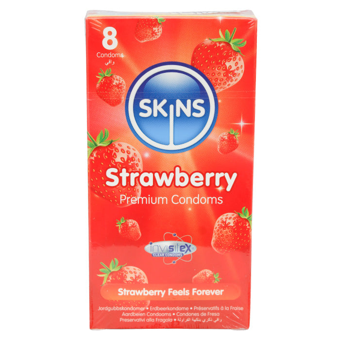 Skins Strawberry Flavoured Lubricated Condoms 8'S