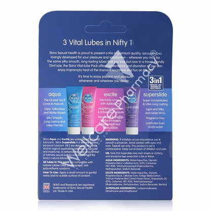 Skins Vital Lubricants(Aqua,Superslide,Excite) 3x12ml - Wellcare Pharmacy
