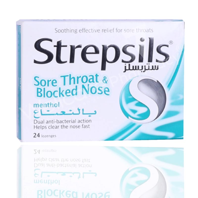 Strepsils Sore Throat & Blocked Nose Lozenges Menthol 24'S Strepsils Sore Throat & Blocked Nose Lozenges Menthol 24'S