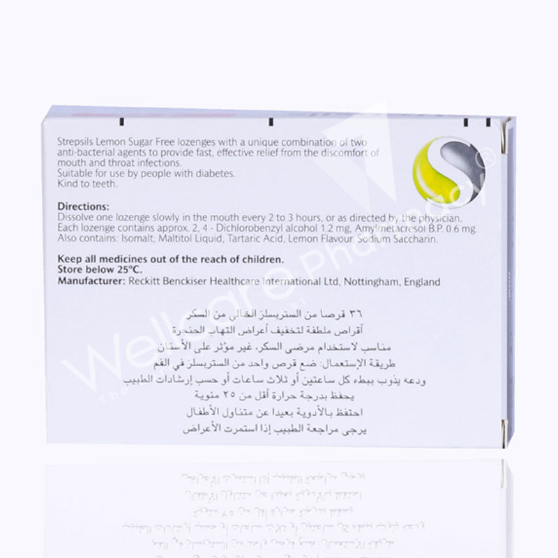 Strepsils Sugar Free Lemon Lozenges 36'S