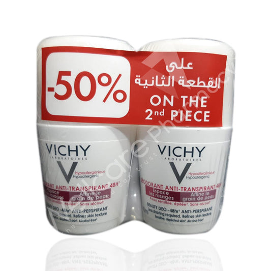 Vichy Deo Roll On Anti-Perspirant Beauty 48h 50ml 2pcs - Wellcare Pharmacy