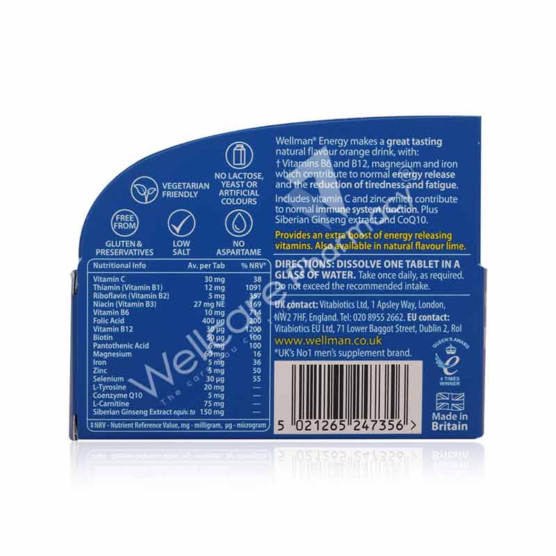 VITABIOTICS WELLMAN ENERGY EFFERVESCENT TABLETS 10'S