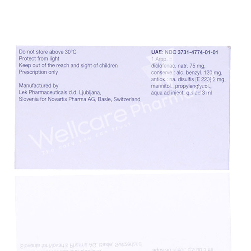 VOLTAREN 75MG AMP 5'S - Wellcare Pharmacy