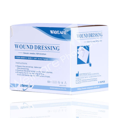 Waycare Sterile Gauze Swabs 7.5x7.5 Cm 50'S